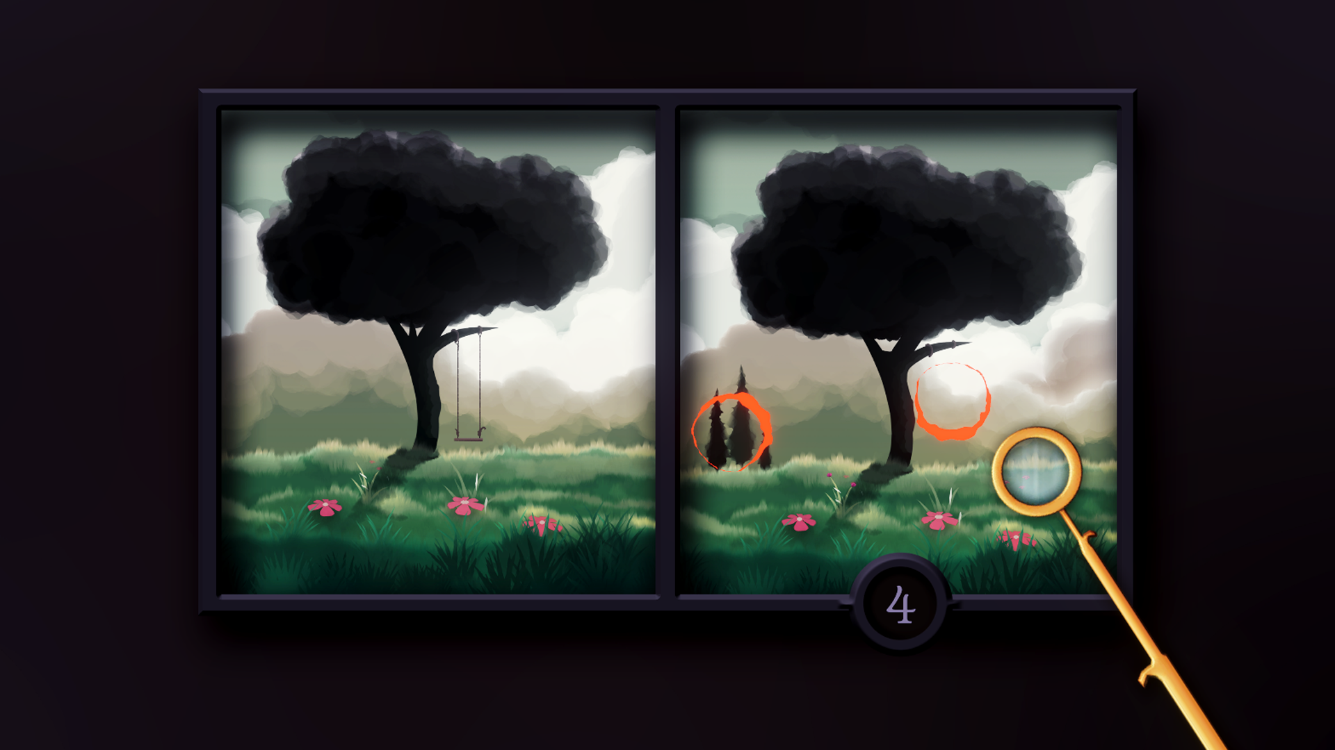The Dying Mind artwork showing a memory puzzle scene with a magnifying glass.